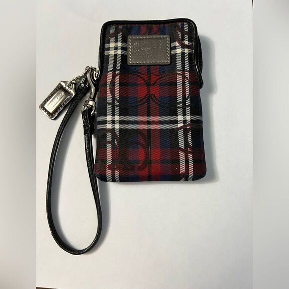 Coach Handbags - Coach Poppy Tartan Plaid Wristlet with nickel hardware patent leather black trim